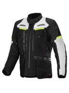 Alpinestars Bogotá Pro Drystar jacka, herr-motorcykeljacka för adventure touring, svart och vit med neongula detaljer, vattentät konstruktion och CE-certifierad med Tech-Air®-förberedelse.
