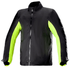 Alpinestars Bogota' Pro Drystar® Jacket Rain Cover, waterproof motorcycle jacket liner, Black with Fluo Yellow side and arm panels, full-length front zipper with snap buttons at neck and waist, technical accessory for all-weather riding