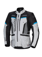 Alpinestars Bogotá Pro Drystar® jacka, herrmotorcykeljacka för adventure-touring, isgrå och svart med cyan, vattentät.
