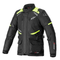 Alpinestars Andes V3 Drystar-jacka, motorcykeljacka för touring, svart med neongula detaljer, ventilationsöppningar med dragkedja på bröstet, stora cargofickor fram, justerbara midjeremmar, Alpinestars-branding, teknisk vattentät äventyrsutrustning