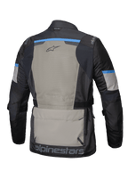 Alpinestars Andes Air Drystar jacka, herrmotorcykeljacka för äventyrstouring, baksida som visar omfattande 2D-nätdetaljer för ventilation och stor förvaringsficka, svart, laurbärgrå och klarglarblå, CE-certifierad