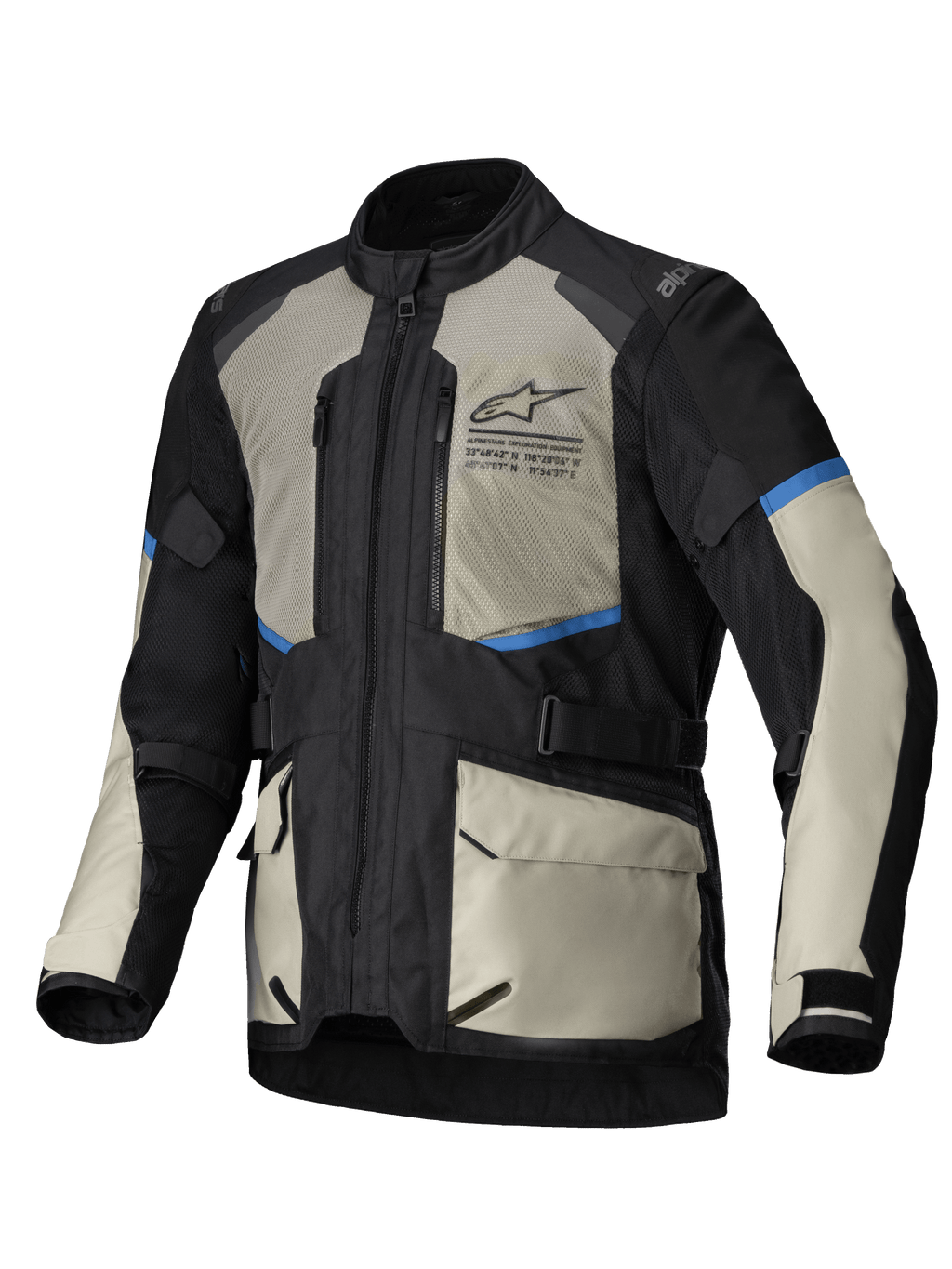 Alpinestars Andes Air Drystar® jacka, äventyrs-touringmotorcykeljacka för herrar, svart, laurbärgrå och klargul, med omfattande nätventilation, vattentätt avtagbart membran och CE Level 1-skydd