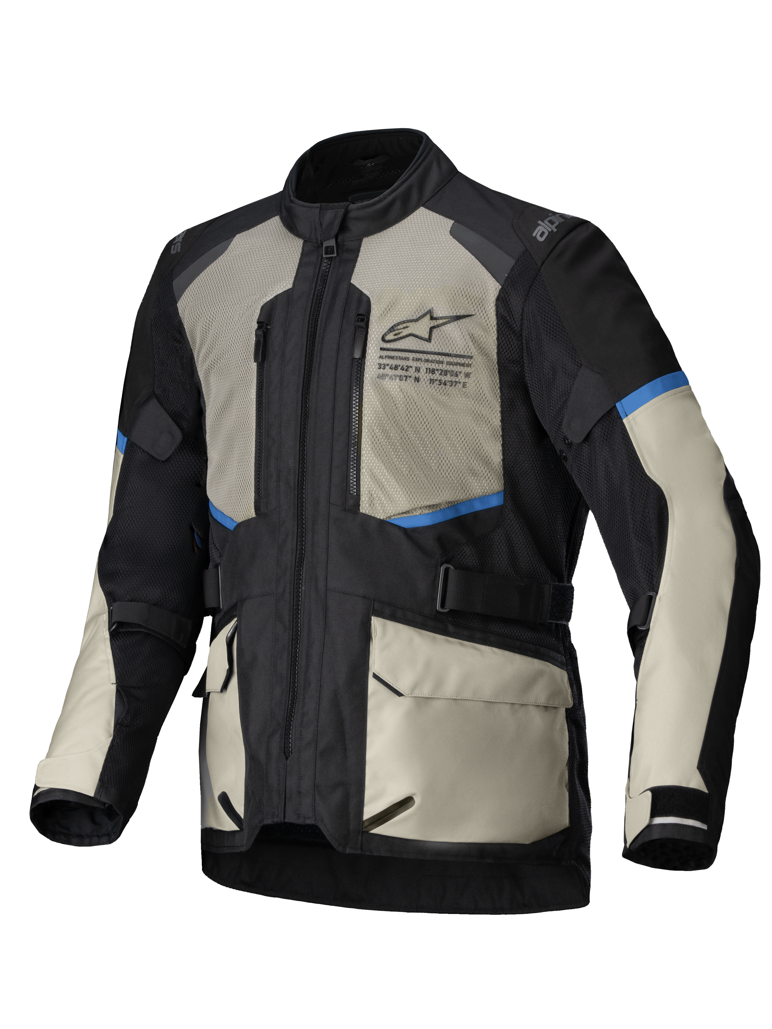 Alpinestars Andes Air Drystar® jacka, äventyrs-touringmotorcykeljacka för herrar, svart, laurbärgrå och klargul, med omfattande nätventilation, vattentätt avtagbart membran och CE Level 1-skydd