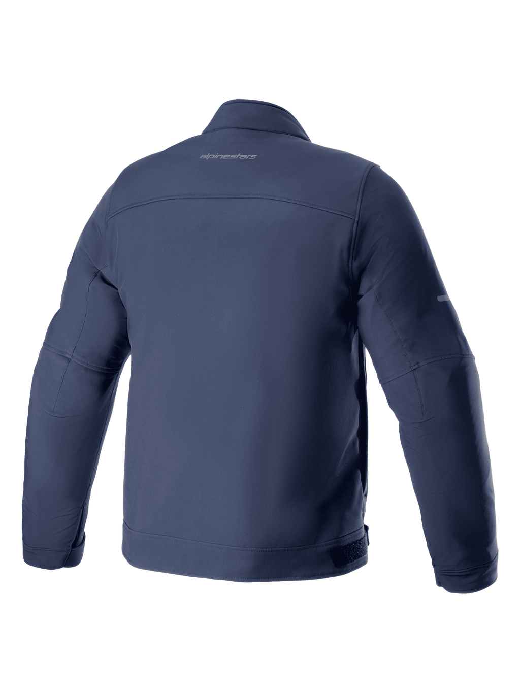 Alpinestars Husker Waterproof Jacket, motorcykeljacka, Night Navy, vy bakifrån, stretchigt softshell-material med subtil logotyp på övre ryggen, urban stil med vattentäta och vindtäta egenskaper