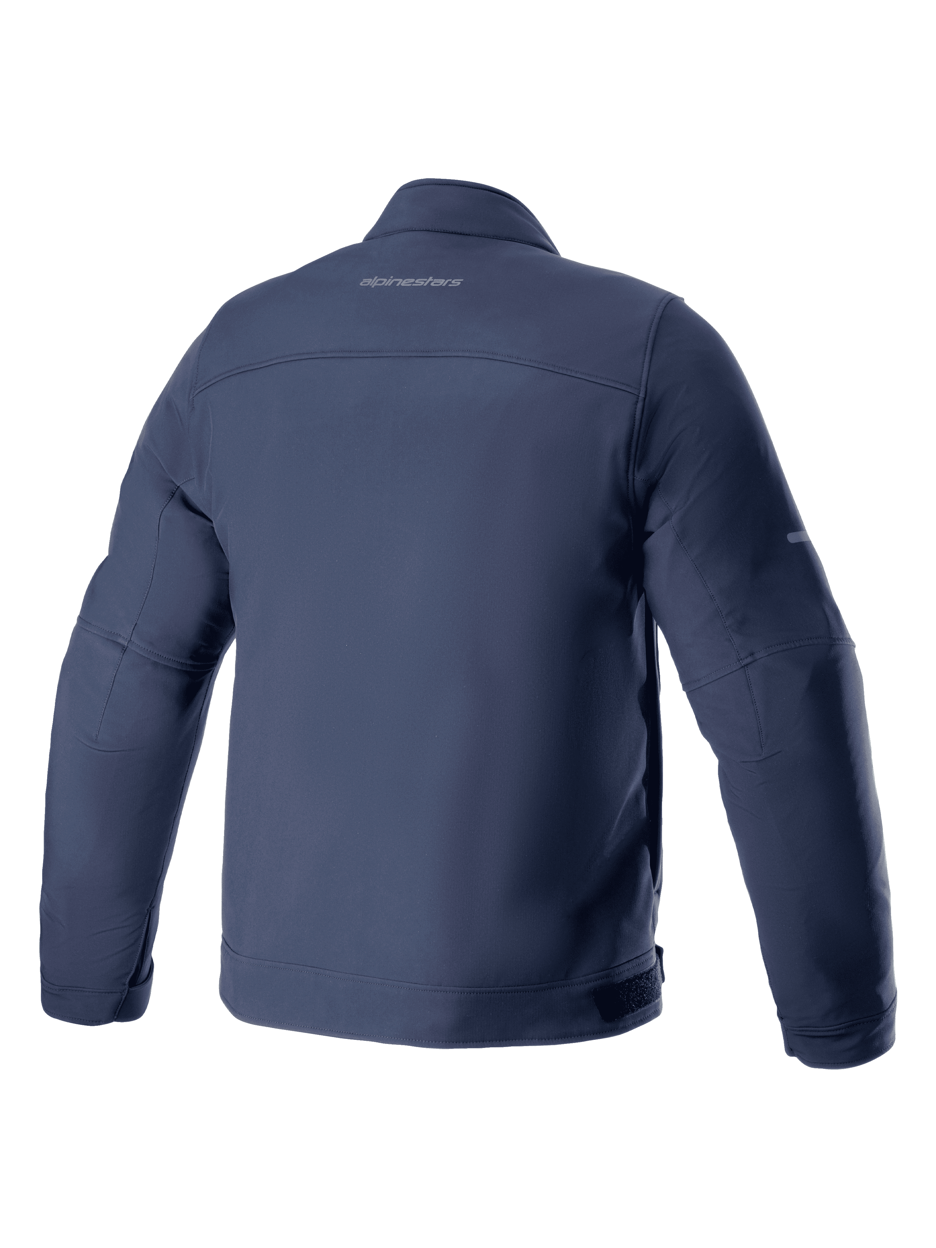 Alpinestars Husker Waterproof Jacket, motorcykeljacka, Night Navy, vy bakifrån, stretchigt softshell-material med subtil logotyp på övre ryggen, urban stil med vattentäta och vindtäta egenskaper
