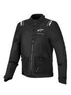 Alpinestars Stella Andes V4 Drystar®-jacka, motorcykeljacka för dam, svart, vy framifrån med vita logotyper på bröstet och axlarna, textilkonstruktion i flera paneler med dragkedjor och reflekterande detaljer, adventure-touring-stil