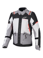Alpinestars Stella Andes V4 Drystar dam-mc-jacka, grå och svart med korallrosa accenter, vattentät textil.