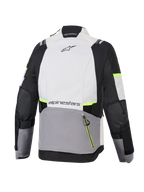 Alpinestars Stella Andes V4 Drystar® jacka, äventyrsjacka för dam, Ice Gray, Dark Gray och svart med neongula detaljer, baksida som visar en stor bakficka och Alpinestars-logotyp