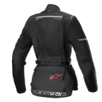 Alpinestars Stella Andes Air Drystar jacka, dam touring motorcykeljacka, bakifrån, svart med omfattande meshpaneler, ripstop-förstärkningar och en förvaringsficka på nedre delen av ryggen med en röd logotyp