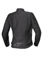 Alpinestars Stella T-SPS V2 Waterproof Jacket, baksida, svart, motorcykeljacka i textil för dam med en reflekterande logotyp på nedre delen av ryggen och en sportig, figursydd siluett
