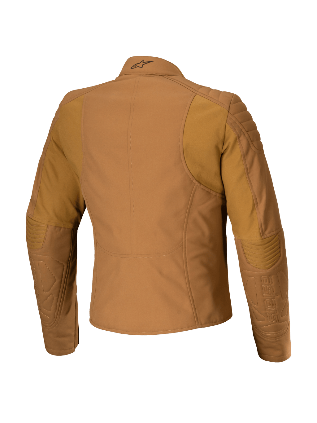 Alpinestars Isla WR damjacka, urban motorcykeljacka, Utility Brown Light Gold, vy bakifrån med quiltade axel- och armbågsförstärkningar, skräddarsydd feminin passform med ergonomiska stretchpaneler, vattenavvisande textil med matt finish