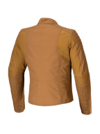 Alpinestars Isla WR damjacka, urban motorcykeljacka, Utility Brown Light Gold, vy bakifrån med quiltade axel- och armbågsförstärkningar, skräddarsydd feminin passform med ergonomiska stretchpaneler, vattenavvisande textil med matt finish