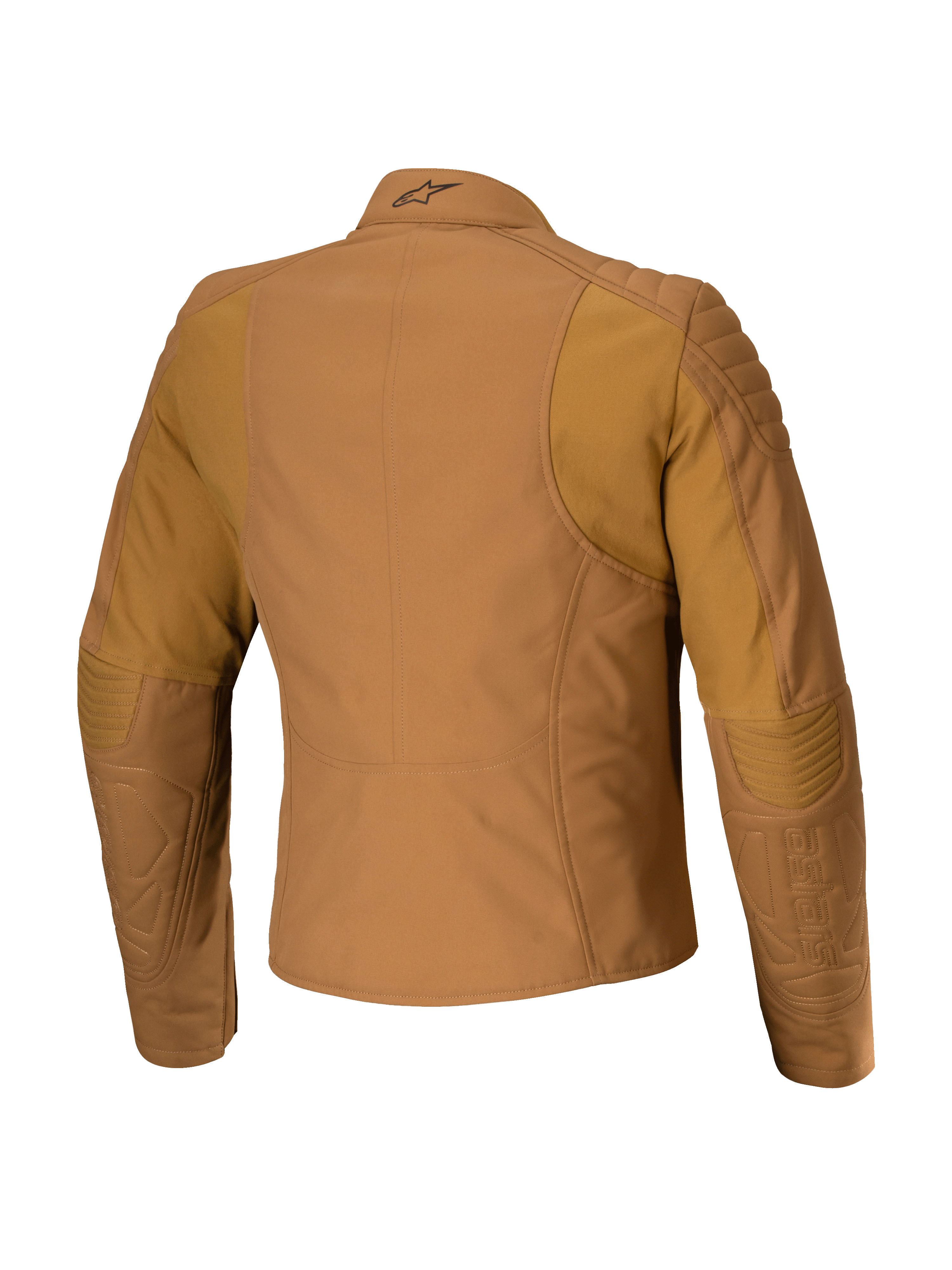 Alpinestars Isla WR damjacka, urban motorcykeljacka, Utility Brown Light Gold, vy bakifrån med quiltade axel- och armbågsförstärkningar, skräddarsydd feminin passform med ergonomiska stretchpaneler, vattenavvisande textil med matt finish