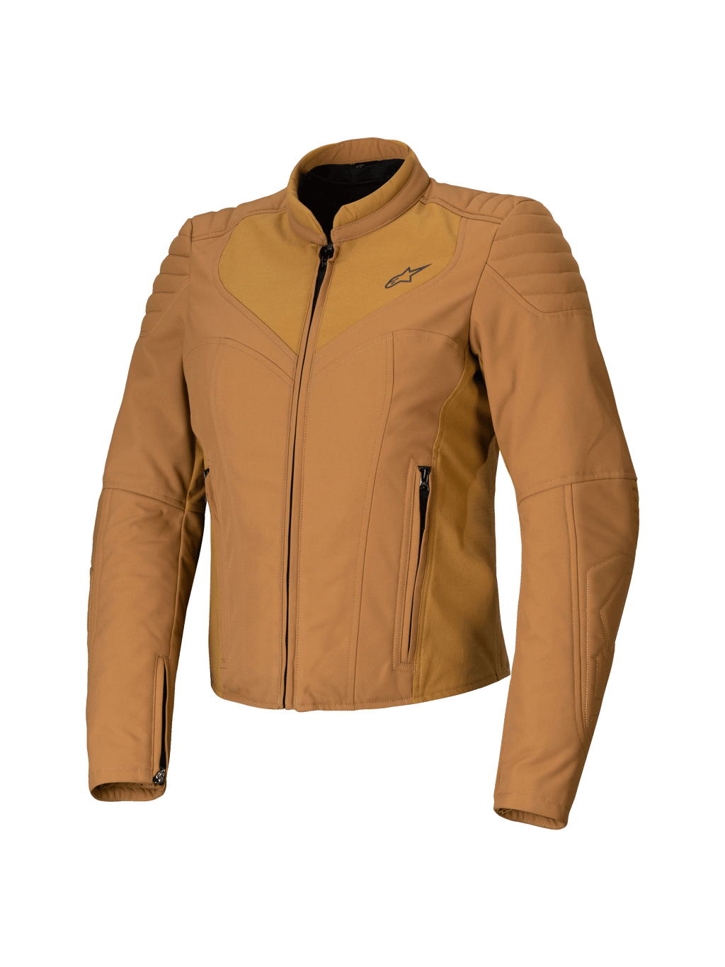 Alpinestars Isla WR damjacka, motorcykeljacka för dam i ljusbrun (Utility Brown Light Gold), skräddad slim fit-passform, hög krage, quiltade axeldetaljer, dragkedja fram och sidofickor, teknisk urban mc-utrustning