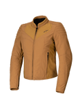 Alpinestars Isla WR damjacka, motorcykeljacka för dam i ljusbrun (Utility Brown Light Gold), skräddad slim fit-passform, hög krage, quiltade axeldetaljer, dragkedja fram och sidofickor, teknisk urban mc-utrustning