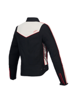 Alpinestars Stella T-Dyno Water Resistant Jacket, Women's Motorcycle Textile Jacket, back view showing vintage-inspired biker fit, Black, Ecru and Bright Red, CE certified protection