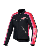 Alpinestars Stella T-Dyno vattenavvisande dammotorcykeljacka, svart, klarröd och fuchsia, CE-certifierad med vintage biker-passform