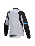 Alpinestars Stella ST-2 Air Jacket, women's textile motorcycle touring jacket, rear view showcasing mesh ventilation panel and back pocket, Ice Gray and Black with blue branding, CE certified level AA, Tech-Air ready