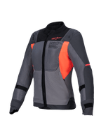 Alpinestars Stella ST-2 Air Jacket, women's mesh motorcycle touring jacket, CE Level AA certified, deep gray and dark gray with fluo coral accents, featuring high-flow ventilation and Tech-Air ready design