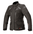 Alpinestars Stella Andes V3 Drystar damjacka, svart mörkgrå, adventure touring-motorcykeljacka, vattentät textilkonstruktion med flera cargo- och bröstfickor, justerbart midjebälte, hög krage och reflekterande detaljer för väderskydd i alla väder