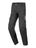 Alpinestars AMT-8 Stretch Drystar® XF Pants, Textile Motorcycle Pants, Black, buckle waist closure, zippered thigh pockets with orange logo branding, reinforced knee panels, ergonomic pre-curved design for adventure touring