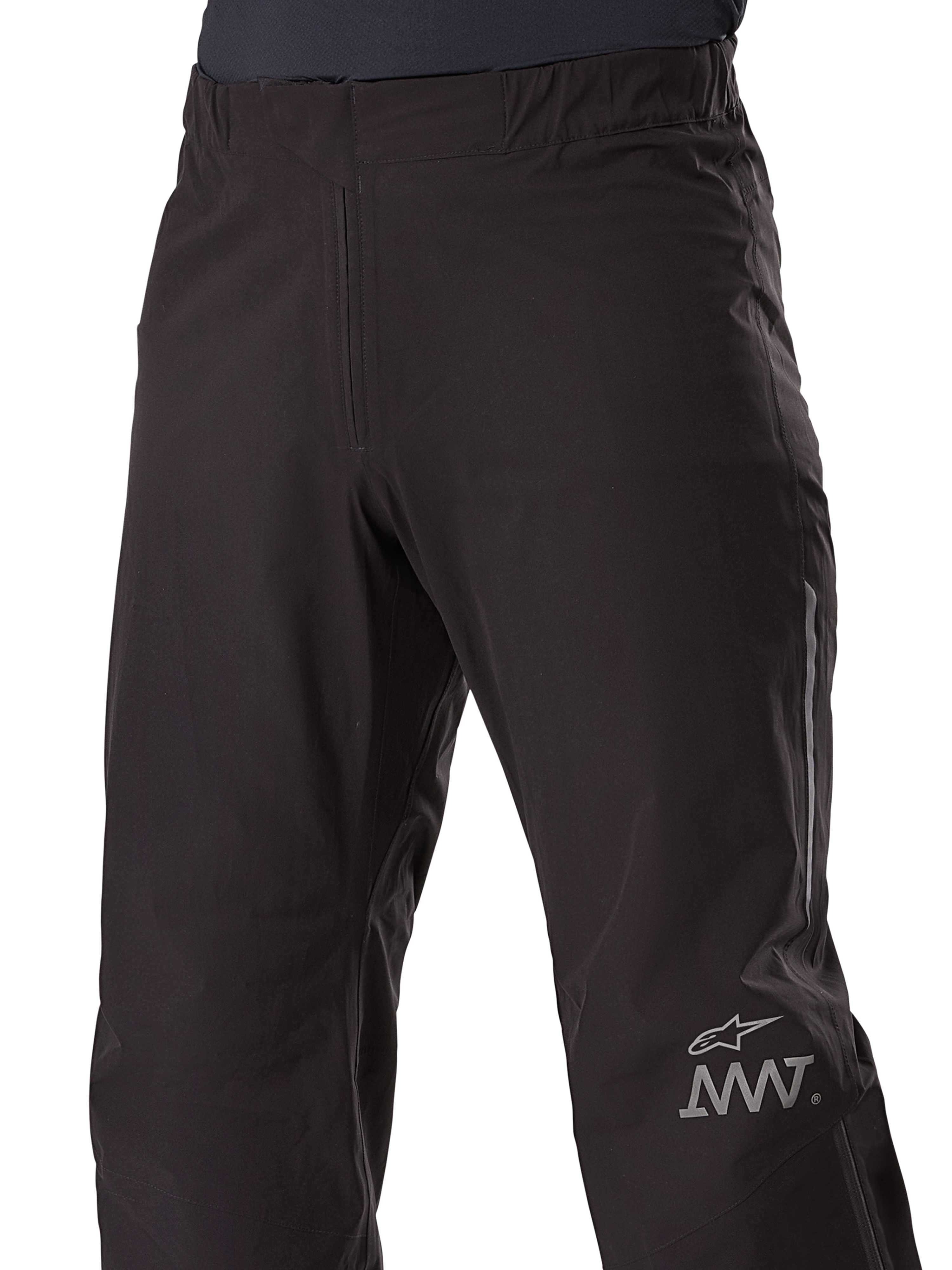 Alpinestars AMT-8 Stretch Drystar® XF innerbyxa, innerbyxa för motorcykel, svart, med Alpinestars stjärna och AMT-logotyp på benet, elastiskt midjeband, smidig vattentät textilkonstruktion