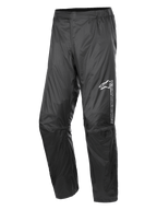 Alpinestars Hurricane Rain V2 Pant, vattentäta motorcykelregnbyxor, svarta, med reflekterande logotyp på vänster lår, elastisk midja, ergonomisk knädesign och glänsande vindtåligt laminerat tyg för väg- och äventyrstouring