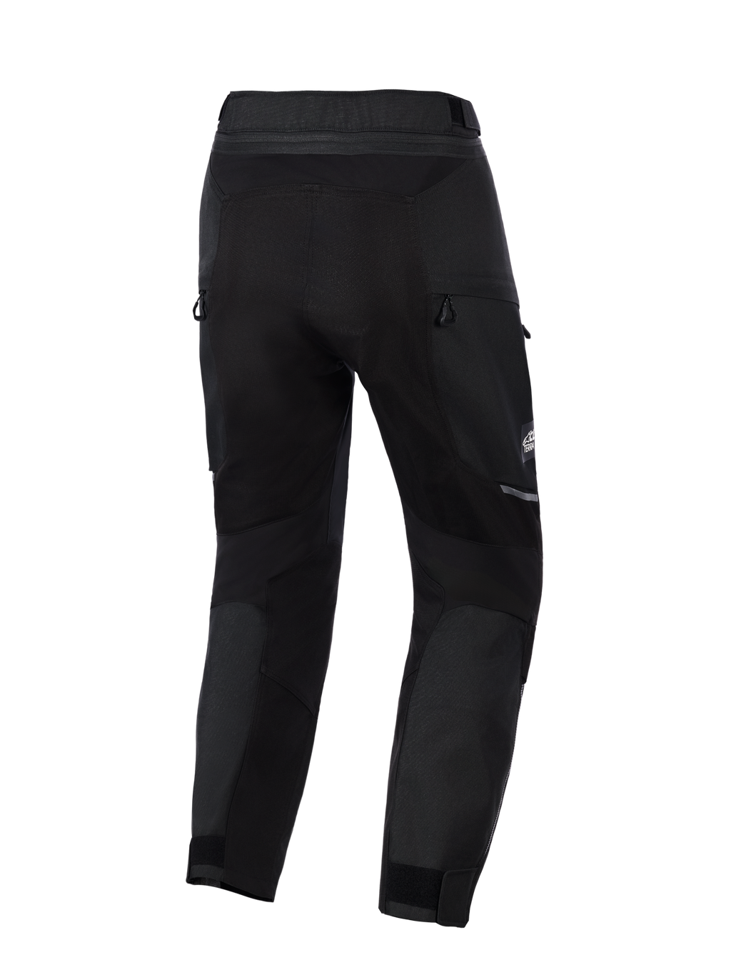 Alpinestars Cusco Drystar® byxor, MC-äventyrsbyxor, svarta, baksida som visar ventilation med dragkedja och stretchpaneler, hållbar textilkonstruktion med reflekterande detaljer