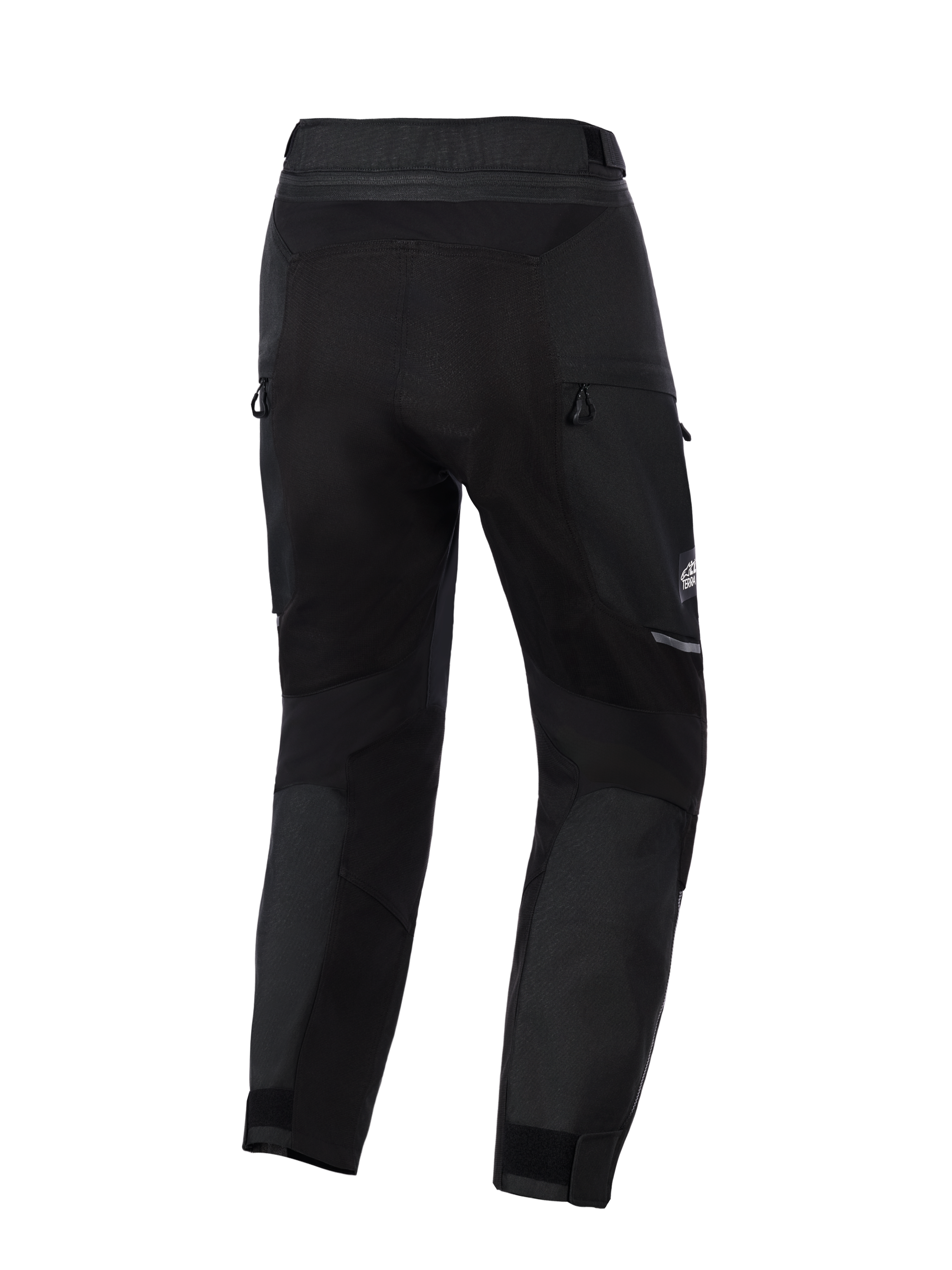 Alpinestars Cusco Drystar® byxor, MC-äventyrsbyxor, svarta, baksida som visar ventilation med dragkedja och stretchpaneler, hållbar textilkonstruktion med reflekterande detaljer