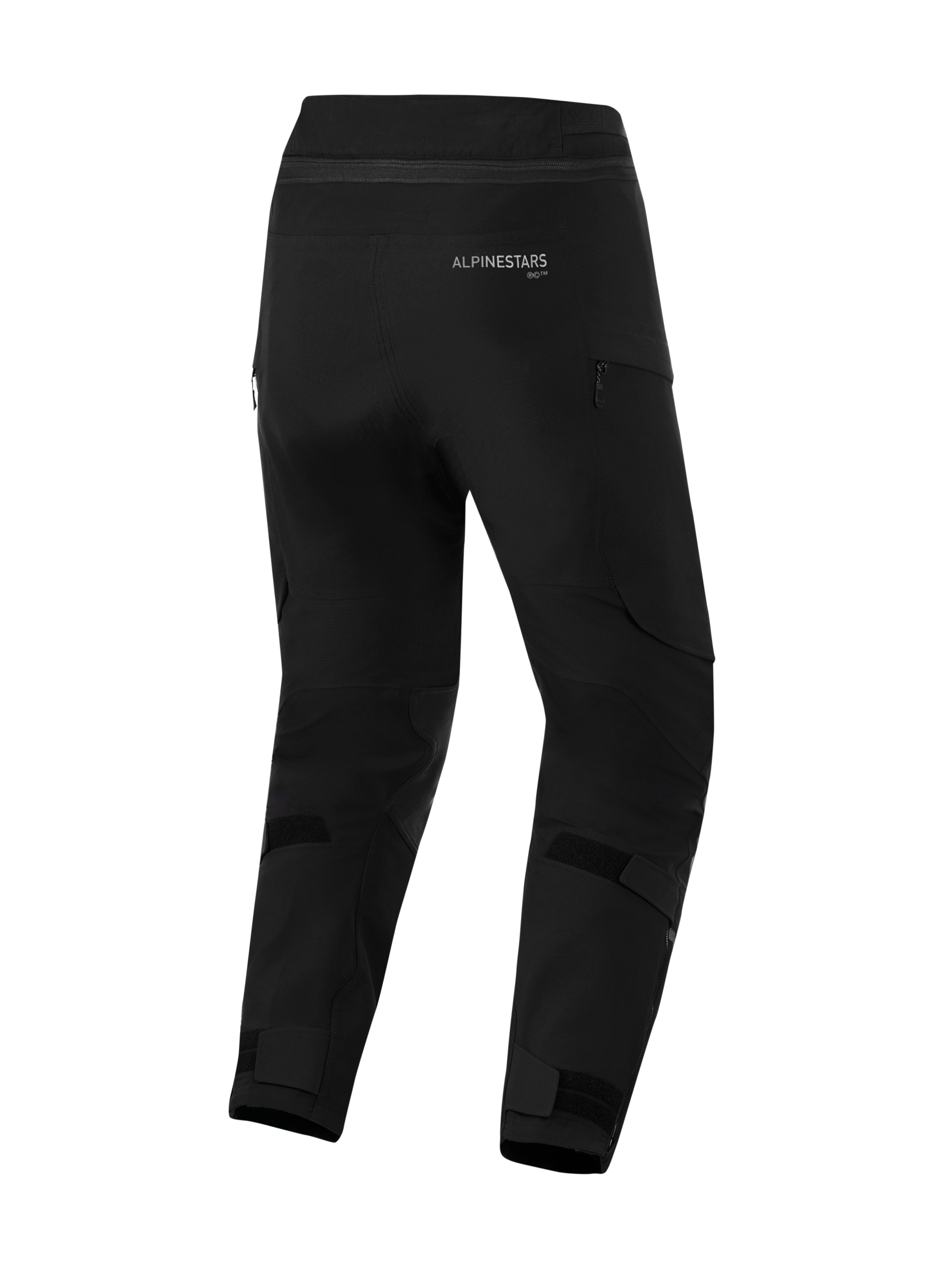 Alpinestars Andes Pro Drystar® XF Pants - Short, svarta motorcykelbyxor, baksida med Alpinestars-logotyp, justerbara kardborreband på vaderna och anklarna, ventilationsöppningar med dragkedja och slitstark textilkonstruktion för adventure touring