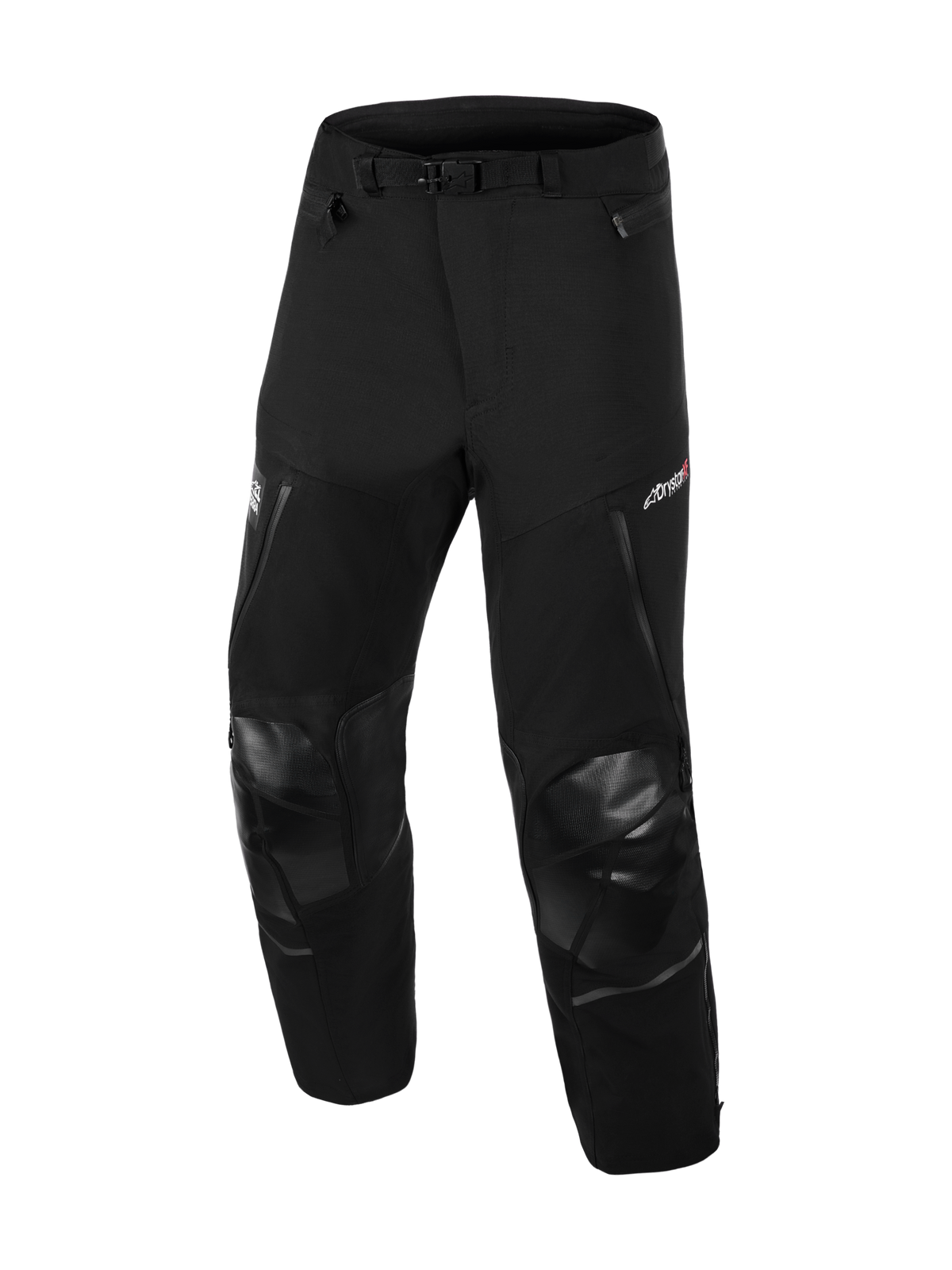 Alpinestars Andes Pro Drystar® XF byxor - Short, MC-byxor för adventure touring, svarta och mörkgrå, robust textilkonstruktion, förstärkta knäpaneler med texturerad finish, justerbart midjebälte med spänne, ventilationsöppningar med dragkedja, Drystar® XF-logotyp, slitstark MC-utrustning för alla väder
