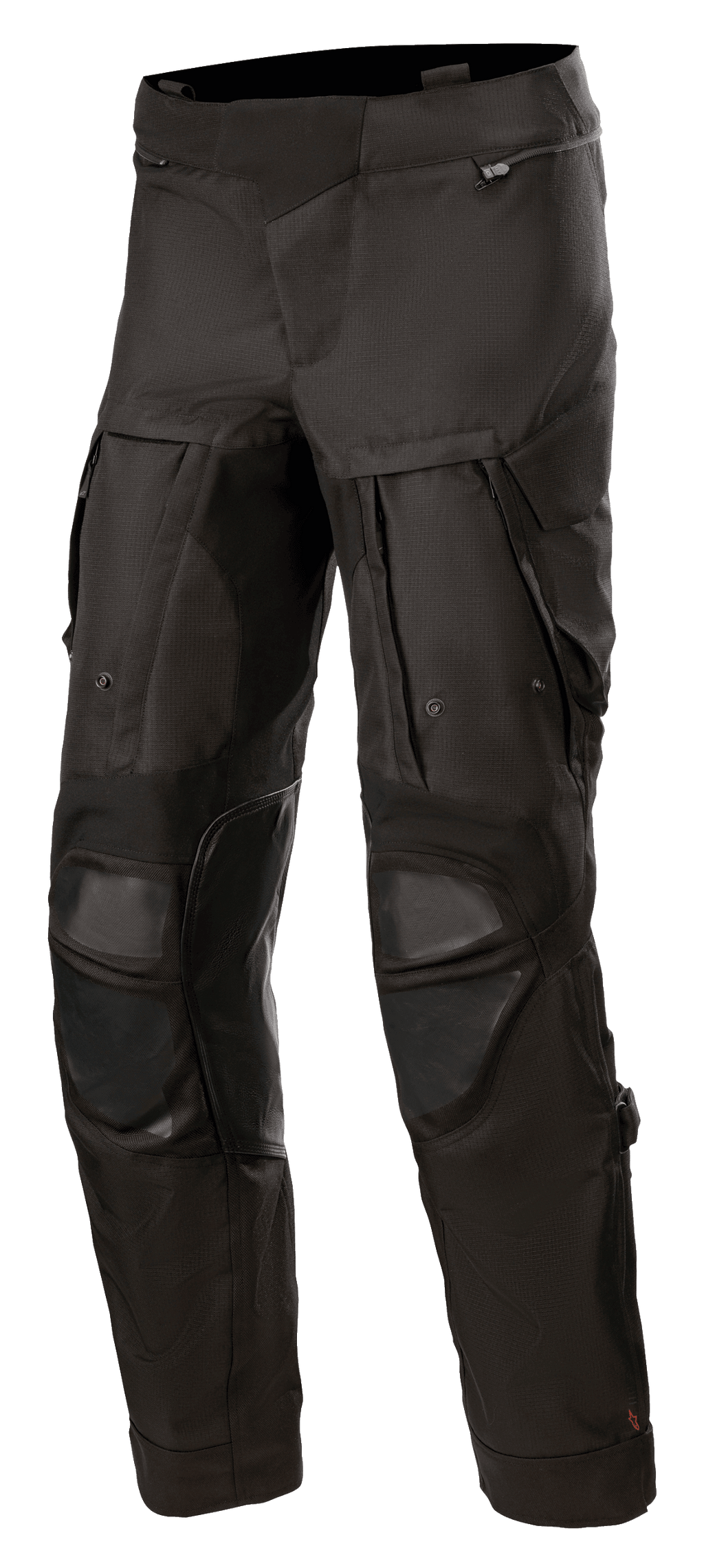 Alpinestars Halo Drystar®-byxor, svarta motorcykelbyxor för äventyr och touring, med stora ventilationspaneler på låren, förstärkt knäskydd, fickor med dragkedja och hållbar textilkonstruktion för användning under flera säsonger