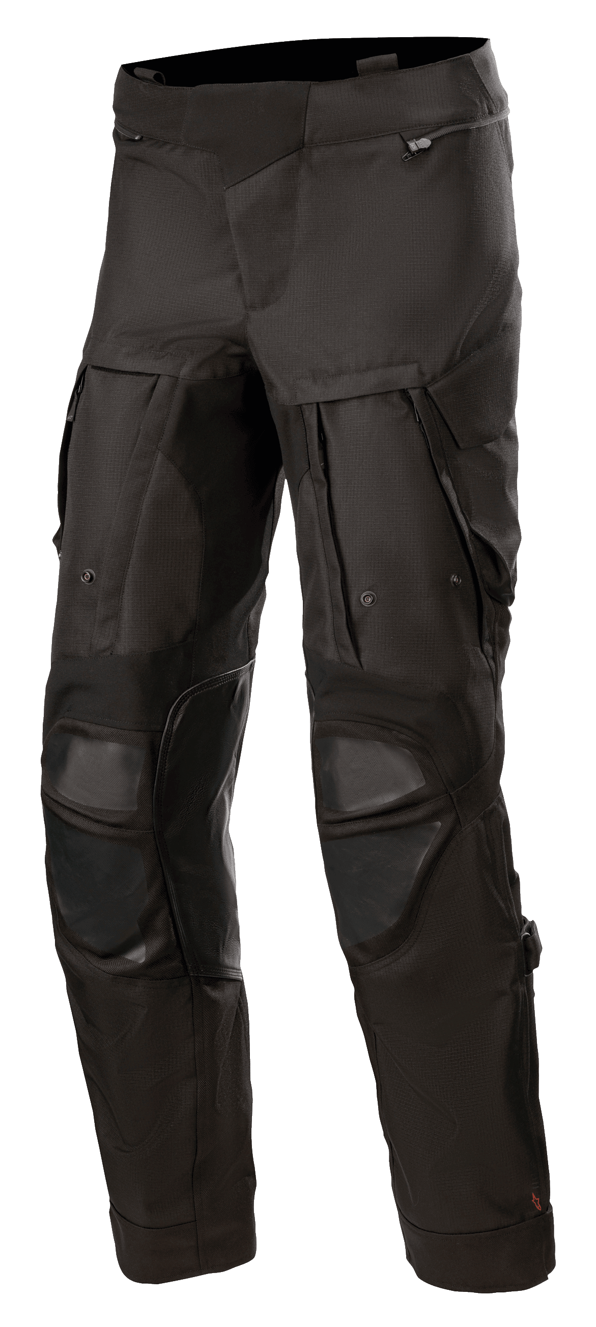 Alpinestars Halo Drystar®-byxor, svarta motorcykelbyxor för äventyr och touring, med stora ventilationspaneler på låren, förstärkt knäskydd, fickor med dragkedja och hållbar textilkonstruktion för användning under flera säsonger