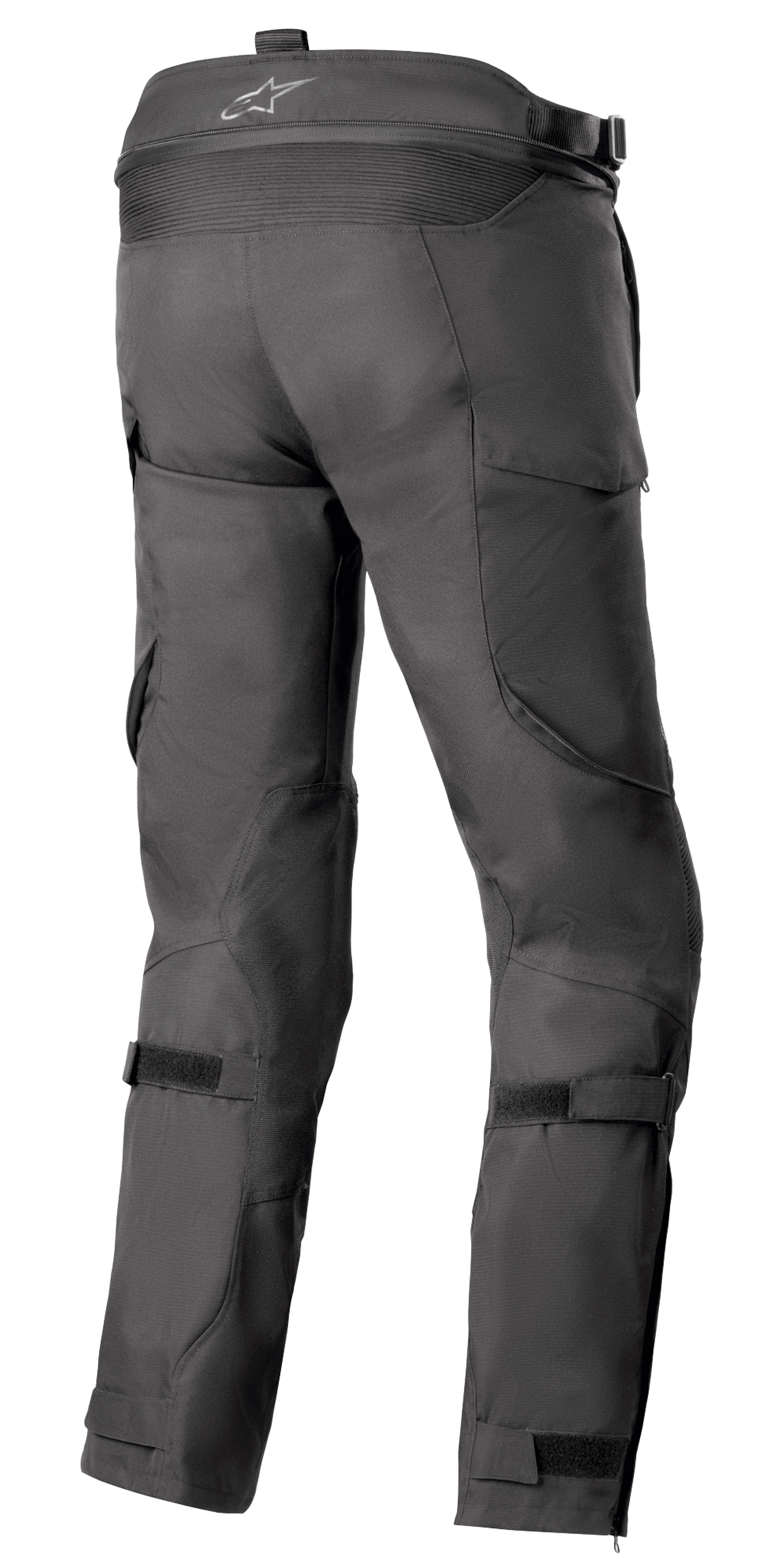Alpinestars Bogota' Pro Drystar® 4 Seasons Pants - Long, Black textile motorcycle pants, rear view highlighting adjustable waist and calf straps, ergonomic fit for adventure riding