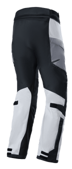 Alpinestars Andes Air Drystar® Pants, Adventure Touring Motorcycle Pants, Ice Gray Dark Gray Black, rear view featuring breathable mesh panels for airflow and adjustable straps on the calves, technical textile design for dual-season riding.