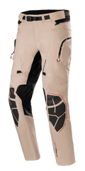 Alpinestars AMT-10R Drystar Xf Pants, Motorcycle Adventure Touring Pants, Pale Brown with black and orange accents, waterproof breathable construction, reinforced Superfabric knee pads, adjustable waist belt, zippered pockets, stretch panels for flexibility