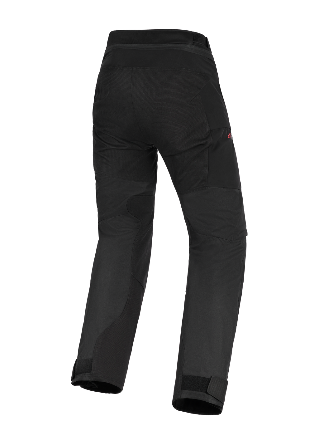 Alpinestars Stella Andes V4 Drystar® byxor för dam, svarta adventure-touring motorcykelbyxor, baksida som visar förstärkt säte och paneler på innerbenen, design med hög midja och justerbara benslut.