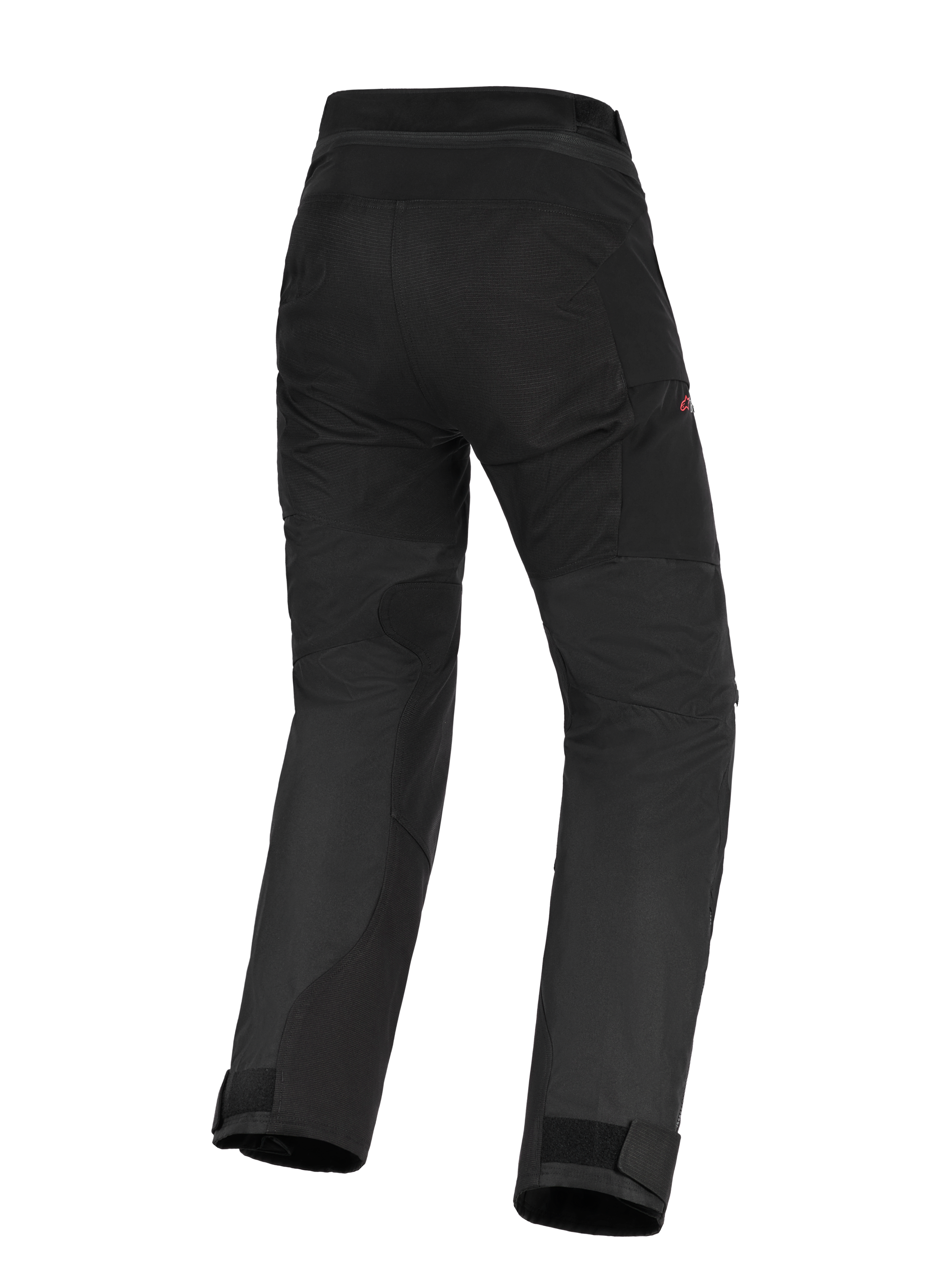 Alpinestars Stella Andes V4 Drystar® byxor för dam, svarta adventure-touring motorcykelbyxor, baksida som visar förstärkt säte och paneler på innerbenen, design med hög midja och justerbara benslut.