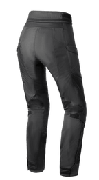Alpinestars Stella Andes Air Drystar®-byxor, motorcykelbyxor för dam, svarta, vy bakifrån som visar mesh-ventilation på vader och lår, förlängd nedre del av ryggen och dragkedja för anslutning i midjan