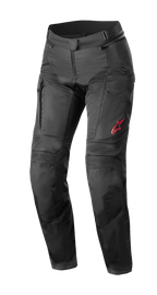 Alpinestars Stella Andes Air Drystar® Pants, touringbyxor för dam, svarta, med stora meshpaneler för ventilation, cargo-fickor och en röd Alpinestars-logotyp på vänster lår, teknisk textildesign för användning under flera säsonger