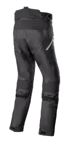 Alpinestars Stella Bogotá Pro Drystar 4 Seasons Pants, Women's Adventure Motorcycle Pants, Black, rear view showing technical textile construction, adjustable calf straps, and reflective detailing on the side.