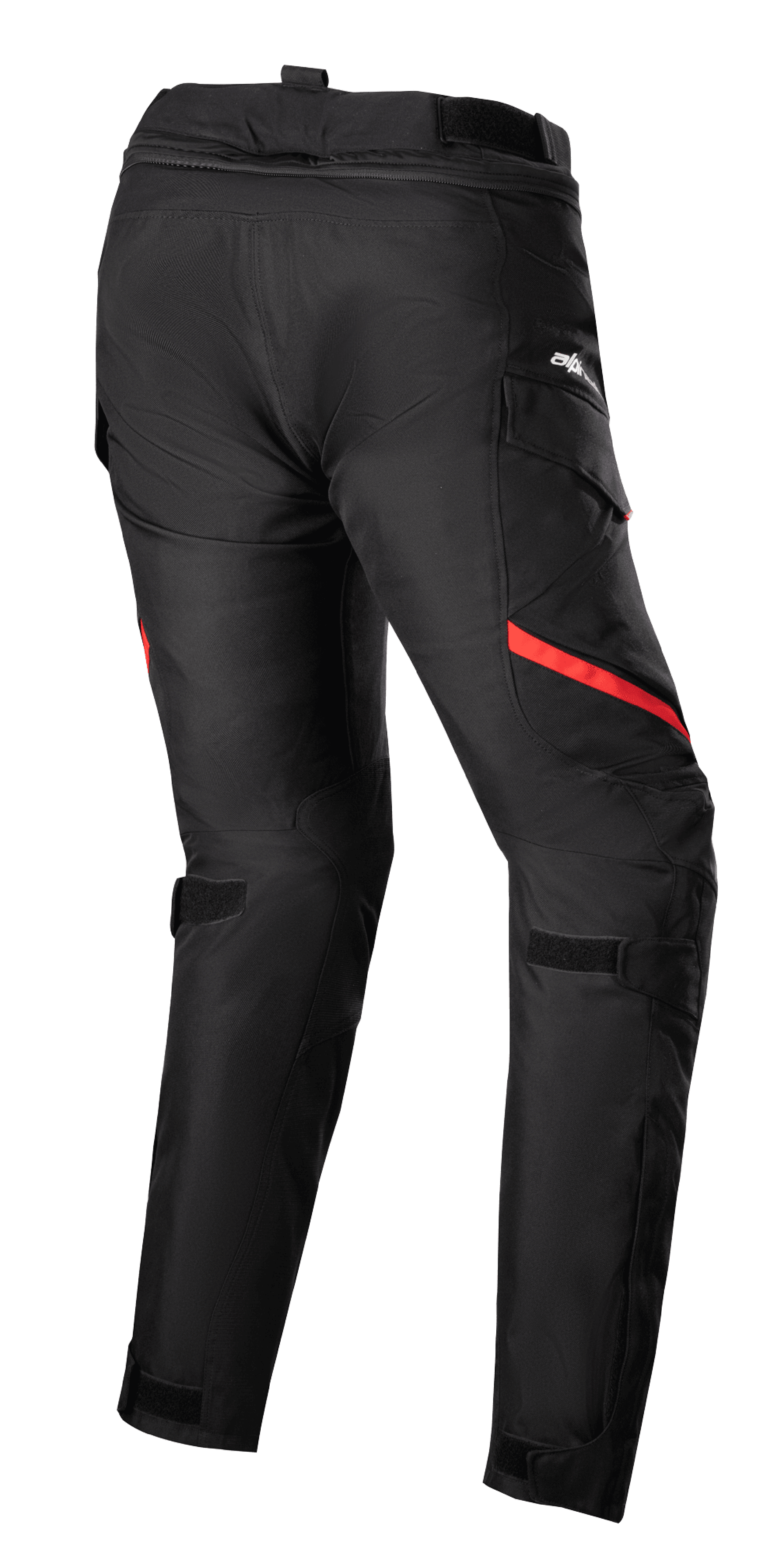 Alpinestars Women Stella Honda Andes V3 Drystar® Pants, Motorcycle Touring Pants, Black and Bright Red, rear view featuring cargo pockets, adjustable waist and knee straps, and durable textile construction for all-weather riding