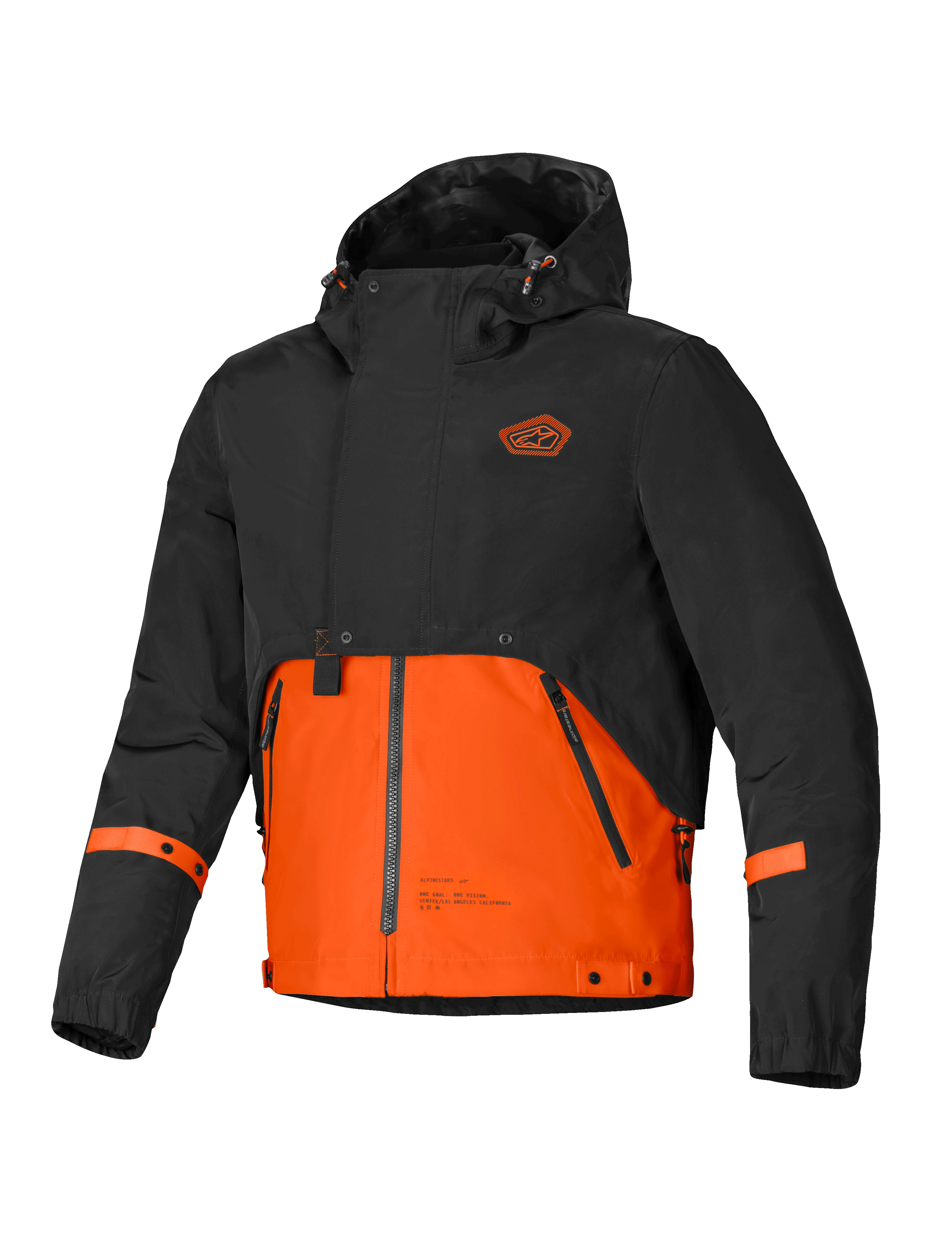 Alpinestars Mootant Vattentät Parka, svart och orange urban motorcykeljacka med huva, modulär design för alla säsonger, vattentät konstruktion