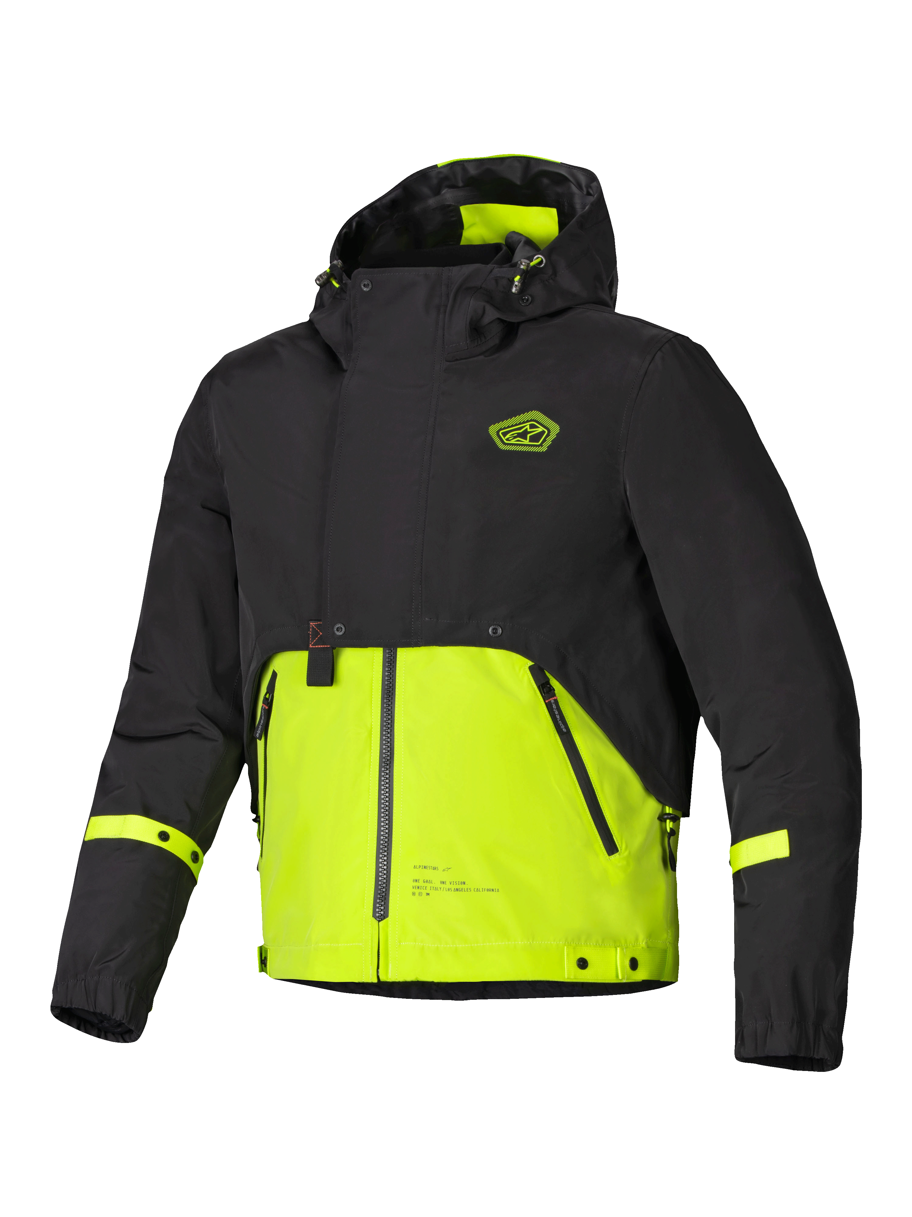 Alpinestars Mootant vattentät parka, modulär motorcykeljacka för herrar, limegrön och svart, CE-certifierad med huva