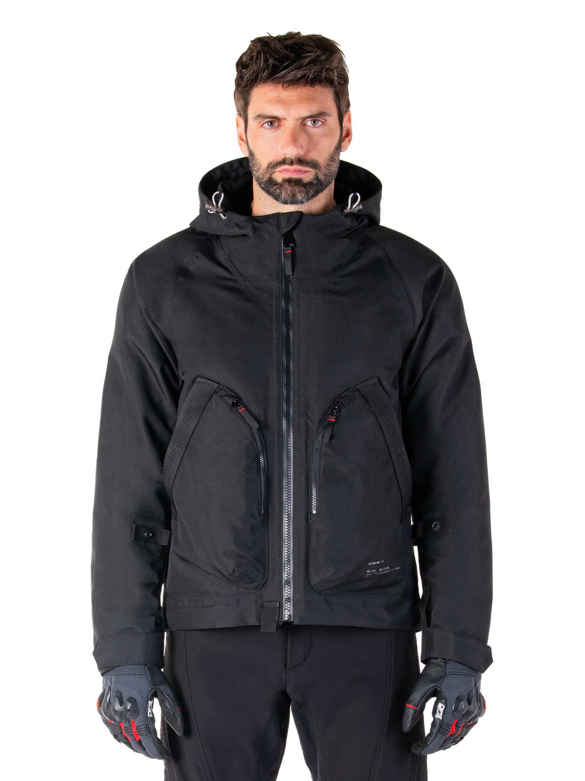 Alpinestars Morush Vattentät Parka, svart herrmotorcykeljacka för stadskörning med huva och stora dragkedjefickor.