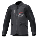 Alpinestars AMT-7 Air Jacket, Motorcycle Jacket, Black and Dark Shadow, MATRYX mesh ventilation panels on the chest, Red star logo with silver AMT branding, front zippered cargo pockets, textile adventure and road touring design