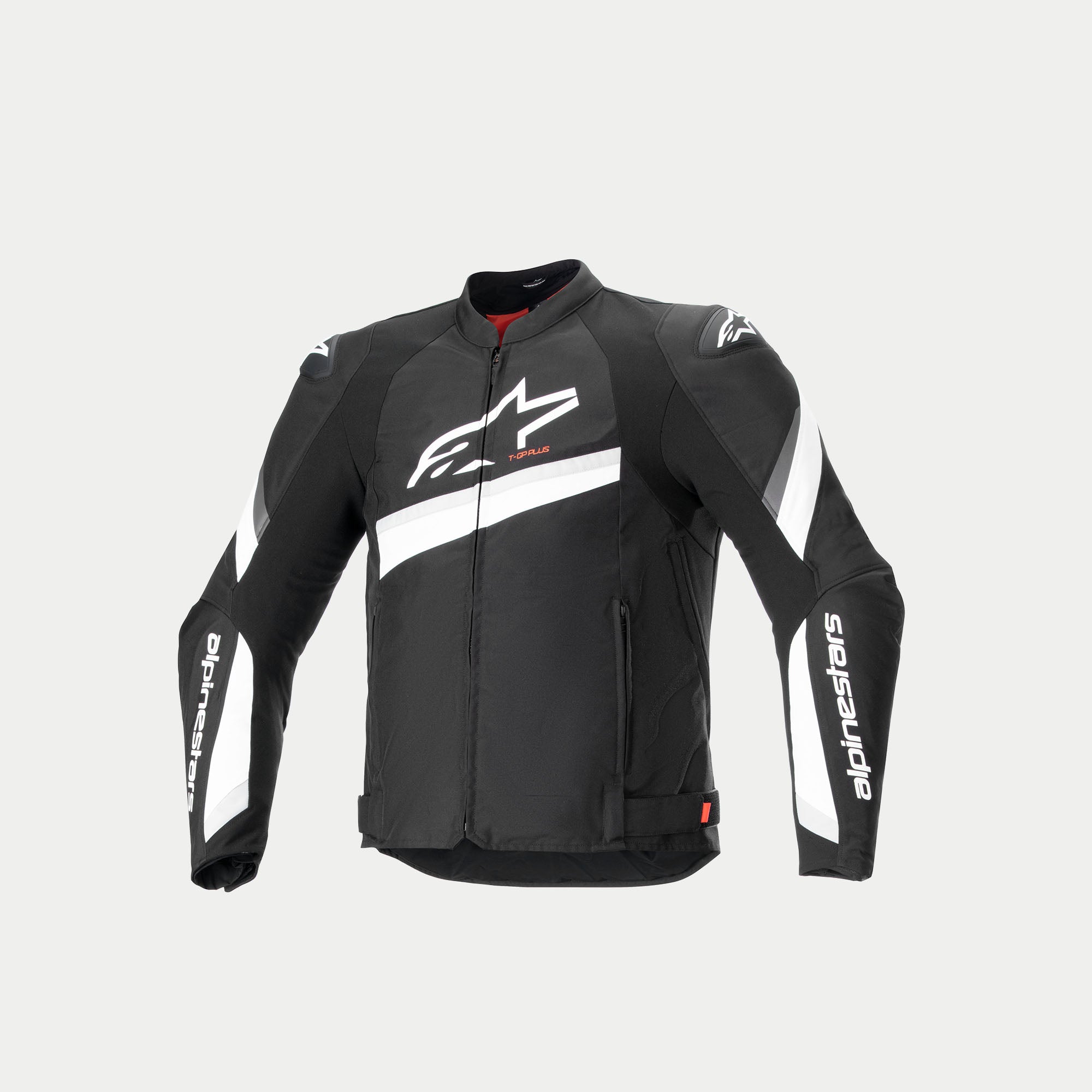 Alpinestars T-GP Plus R V4 jacka, svart och vit motorcykeljacka i textil, CE-certifierad med axelskydd och Tech-Air-förberedd design