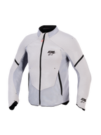 Alpinestars Aeroshell Airflow-jacka, motorcykeljacka, Mid Gray Anthracite, lätt stretch-softshell med omfattande laserperforerade meshpaneler, svart dragkedja fram med röd dragtapp, ASTARS-logotyp på bröstet och ärmen, sportpassform för maximal andningsförmåga