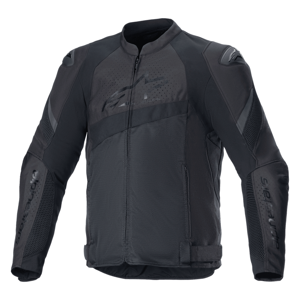 Alpinestars T-GP Plus R V4 Airflow Jacket, Black Textile Motorcycle Racing Jacket, Extensive Mesh Ventilation Panels, Perforated Chest and Back Zones, DFS Lite Shoulder Protectors, Adjustable Waist Straps, Sport Performance Riding Gear