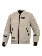 Alpinestars Flight Air Jacket, Aluminum Grey motorcycle jacket, bomber-style urban riding gear featuring extended 3D mesh panels for maximum airflow, black Alpinestars logo on chest, and dual front zippered pockets.